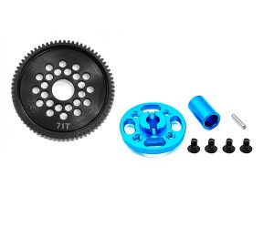ALUMINUM SPUR GEAR ADAPTER STEEL GEAR - 63T / 64T / 66T / 71T FOR 1/10 TAMIYA TT02 TT02D TOURING CAR - 71T - RS-TT02/71T