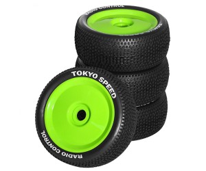 RUBBER TIRE & RIM SET DISC TYPE 110 X 45mm 17mm Hex For 1/8 1/10 RC ARRMA TYPHON KYOSHO MP9 MP10 TEKNO EB48 - GREEN - WH-11045172/GR