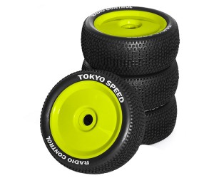 RUBBER TIRE & RIM SET DISC TYPE 110 X 45mm 17mm Hex For 1/8 1/10 RC ARRMA TYPHON KYOSHO MP9 MP10 TEKNO EB48 - YELLOW - WH-11045172/YE