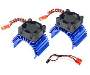 ALUMINUM TWIN COOLING FAN MOTOR HEATSINK 36mm 540 550 3650 FOR 1/8 1/10 RC TAMIYA RC CAR - BLUE - RS-MHS01/BU