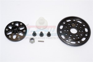 STEEL #45 SPUR GEAR 48 PITCH 85T +  ALUMINIUM SPUR GEAR ADAPTER -  AXIAL SCX10 - Black - SSCX1585T-BK