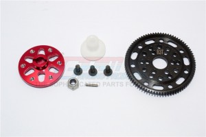 STEEL #45 SPUR GEAR 48 PITCH 85T +  ALUMINIUM SPUR GEAR ADAPTER -  AXIAL SCX10 - Red - SSCX1585T-R