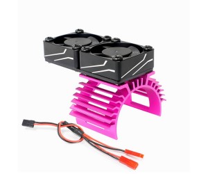 ALUMINUM DUAL HEATSINK COOLING FAN MOUNT - LINE PATTERN 61.5 x 30mm  For FOR 540 550 3650 3660 MOTOR - PINK / BLACK - RS-HSFAN6030B/PKBK