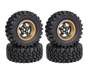 1.2 INCH RUBBER TIRE & BEADLOCK RIM SET 7mm HEX - SAND COLOR FOR 1/18 TRX4-M AXIAL SCX24 FMS18 CRAWLER - TYPE A - 5 SPOKE - TY-62240101A-SD