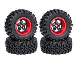 1.2 INCH RUBBER TIRE & BEADLOCK RIM SET 7mm HEX - RED COLOR FOR 1/18 TRX4-M AXIAL SCX24 FMS18 CRAWLER - TY-62240101A-RE