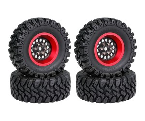 1.2 INCH RUBBER TIRE & BEADLOCK RIM SET 7mm HEX - RED COLOR FOR 1/18 TRX4-M AXIAL SCX24 FMS18 CRAWLER - TYPE A - CIRCLE - TY-62240103A-RE