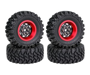 1.2 INCH RUBBER TIRE & BEADLOCK RIM SET 7mm HEX - RED COLOR FOR 1/18 TRX4-M AXIAL SCX24 FMS18 CRAWLER - TYPE A - OVAL - TY-62240104A-RE