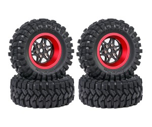1.2 INCH RUBBER TIRE & BEADLOCK RIM SET 7mm HEX - RED COLOR FOR 1/18 TRX4-M AXIAL SCX24 FMS18 CRAWLER - TY-62240102B-RE
