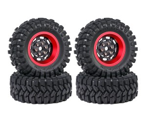 1.2 INCH RUBBER TIRE & BEADLOCK RIM SET 7mm HEX - RED COLOR FOR 1/18 TRX4-M AXIAL SCX24 FMS18 CRAWLER - TYPE B - OVAL - TY-62240104B-RE