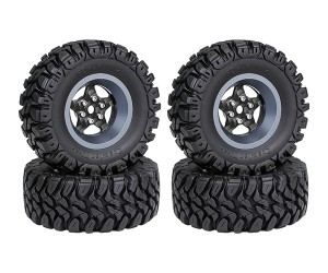 1.2 INCH RUBBER TIRE & BEADLOCK RIM SET 7mm HEX - TITANIUM COLOR FOR 1/18 TRX4-M AXIAL SCX24 FMS18 CRAWLER - TYPE A - 5 SPOKE - TY-62240101A-TI