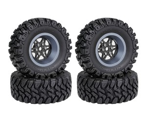 1.2 INCH RUBBER TIRE & BEADLOCK RIM SET 7mm HEX - TITANIUM COLOR FOR 1/18 TRX4-M AXIAL SCX24 FMS18 CRAWLER - TY-62240102A-TI