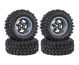 1.2 INCH RUBBER TIRE & BEADLOCK RIM SET 7mm HEX - TITANIUM COLOR FOR 1/18 TRX4-M AXIAL SCX24 FMS18 CRAWLER - TYPE B - 5 SPOKE - TY-62240101B-TI