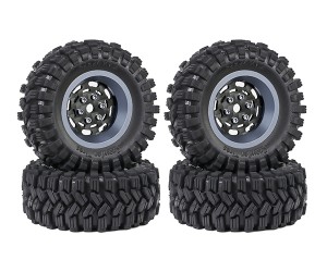 1.2 INCH RUBBER TIRE & BEADLOCK RIM SET 7mm HEX - TITANIUM COLOR FOR 1/18 TRX4-M AXIAL SCX24 FMS18 CRAWLER - TYPE B - OVAL - TY-62240104B-TI
