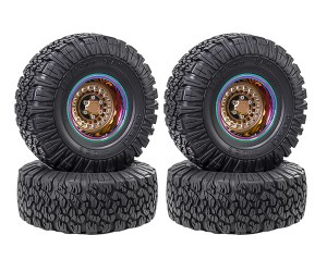 RUBBER TIRE & ALUMINUM CHROME RIM SET 115 X 45mm 12mm HEX For 1/10 RC TRAXXAS TRX-4 AXIAL RACING SCX10 CAPRA CRAWLER - COPPER COLOR - RS-TY11545A/BK
