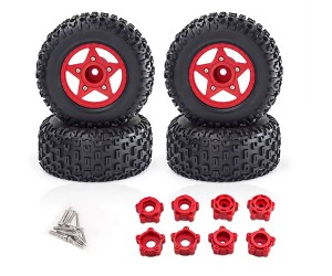 RUBBER TIRE AND RIM SET TYPE-B 109 X 46mm 12mm 14mm 17mm Hex For 1/8 ARRMA MOJAVE 1/10 TRAXXAS SLASH SHORT COURSE TRUCK - RED - RS-TY10946B/RE