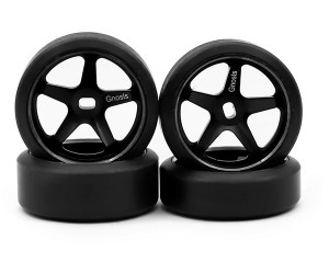 TIRE AND AUMINIUM FRONT / REAR WHEEL F 9mm / R 11.5mm 5.5 OFFSET For 1/28 KYOSHO MINI-Z RC DRIFT CAR - RS-MINIZ09115A-55/BK