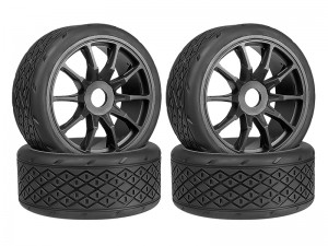 RUBBER TIRE & RIM SET 100/42 2.9 17mm HEX PRE-MOUNTED BELTED TYPE-B FOR ARRMA 1/7 INFRACTION 1/7 LIMITLESS F1 TRUCK 6S BLX ARA7116V2 ARA109001 - RS-ARA550063B/BK