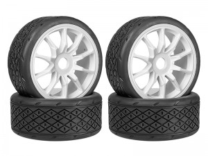 RUBBER TIRE & RIM SET 100/42 2.9 17mm HEX PRE-MOUNTED BELTED TYPE-B FOR ARRMA 1/7 INFRACTION 1/7 LIMITLESS F1 TRUCK 6S BLX ARA7116V2 ARA109001 - WHITE - RS-ARA550063B/WI