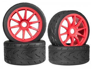 RUBBER TIRE & RIM SET 100/42 107/53 2.9 17mm HEX PRE-MOUNTED BELTED TYPE-A FOR ARRMA 1/7 FELONY 6S BLX ARA7617V2 - RED - RS-ARA55006373A/RE