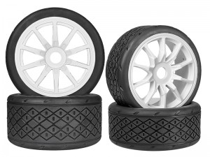 RUBBER TIRE & RIM SET 100/42 53/107 2.9 17mm HEX PRE-MOUNTED BELTED TYPE-B FOR ARRMA 1/7 FELONY 6S BLX ARA7617V2 - WHITE - RS-ARA55006373B/WI