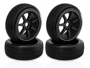 OFF-ROAD RUBBER TIRE AND RIM SET 118 X 45mm TYPE A FOR 1/8 ARRMA TYPHON 6S BLX KYOSHO MP9 MP10 BUGGY - BLACK - WH-1174517A-BK