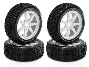 OFF-ROAD RUBBER TIRE AND RIM SET 118 X 45mm TYPE A FOR 1/8 ARRMA TYPHON 6S BLX KYOSHO MP9 MP10 BUGGY - WHITE - WH-1174517A-WI