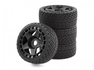 RALLY RUBBER TIRE AND RIM SET 100 X 40mm 17mm HEX FOR 1/7 1/8 ARRMA INFRACTION 6S BLX TRUCK - RS-TY1004017/BK