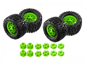 MONSTER TRUCK RUBBER TIRE & RIM SET MX28 125 x 70mm WITH 12 / 14mm Hex For 1/10 TRAXXAS MAXX ARRMA GRANITE KRATON Truck - MX28C/GR