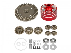 METAL F / R  DIFF GEAR SET W. ALUMINUM DIFF CASE 22049 FOR 1/10 TAMIYA TT-02 TT-02D XM-01 BT-01 XV-02 RC CAR - RED - RS-TA20049/RE
