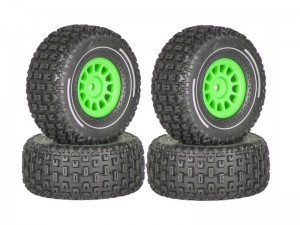 RUBBER TIRE AND RIM SET 65 X 28.5mm 12mm HEX FOR ARRMA 1/14 MOJAVE GROM RC TRUCK - GREEN - RS-TY6528/GR