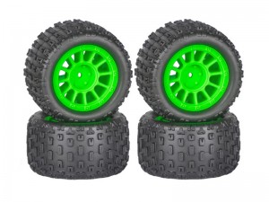 RUBBER TIRE AND RIM SET 74 X 40mm 12mm HEX FOR ARRMA 1/18 TYPHON GRANITE GROM RC TRUCK - RS-TY744012/GR