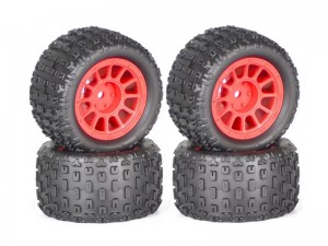 RUBBER TIRE AND RIM SET 74 X 40mm 12mm HEX FOR ARRMA 1/18 TYPHON GRANITE GROM RC TRUCK - RS-TY744012/RE