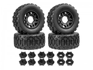 MONSTER TIRE & RIM SET 110 X 47mm 12 / 14 / 17mm Hex TYPE A For 1/10 TRAXXAS SLASH ARRMA SENTON MOJAVE RC TRUCK - RS-TY11047/BK
