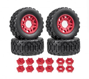 MONSTER TIRE & RIM SET 110 X 47mm 12 / 14 / 17mm Hex TYPE A For 1/10 TRAXXAS SLASH ARRMA SENTON MOJAVE RC TRUCK - RED - RS-TY11047/RE
