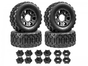 MONSTER TIRE & RIM SET 110 X 47mm 12 / 14 / 17mm Hex TYPE B For 1/10 TRAXXAS SLASH ARRMA SENTON MOJAVE RC TRUCK - RS-TY11047B/BK