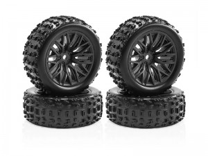 RUBBER TIRE AND RIM SET TYPE A ARA550114 FOR RC ARRMA 1/14 TYPHON GROM BUGGY ARA2106 - BLACK - TY-6926A/BK