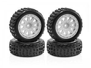 RUBBER TIRE AND RIM SET ARA550114 TYPE B FOR RC ARRMA 1/14 TYPHON GROM BUGGY ARA2106 - WHITE - TY-6926B/WI
