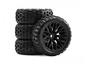RUBBER TIRE AND RIM SET ARA550114 TYPE C FOR RC ARRMA 1/14 TYPHON GROM BUGGY ARA2106 - BLACK - TY-6727/BK
