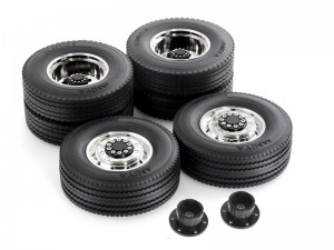 FRONT & REAR RUBBER TIRE & RIM SET FOR 1/14 TAMIYA RC TRACTOR TRUCK SCANIA MAN ACTROS - TY-8448FR/BK