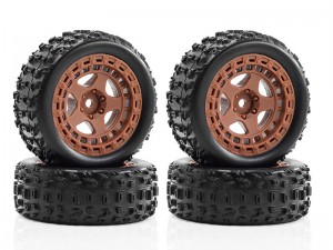 RUBBER TIRE & RIM SET 69mm x 26mm ARA550114 FOR 1/14 ARRMA TYPHON GROM 223S 380 BUGGY ARA2306 ARA2306S ARA2106 - RS-ARA550114A/BR