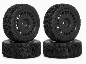 RALLY RUBBER TIRE AND RIM SET 68 X 26mm 12mm HEX FOR TAMIYA 1/10 TT-01 TT-02 XV-02 RALLY RC TRUCK - RS-TY6826/BK