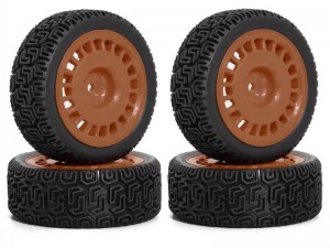 RALLY RUBBER TIRE AND RIM SET 68 X 26mm 12mm HEX FOR TAMIYA 1/10 TT-01 TT-02 XV-02 RALLY RC TRUCK - RS-TY6826/BR