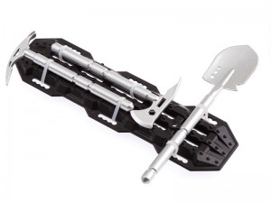CRAWLER ACCESSORIES SHOVEL HAND TOOLS W. ESCAPE BOARD FOR 1/10 RC TRAXXAS TRX-4 AXIAL SCX-10 CRAWLER - BLACK / SILVER - RS-CA04/BKSI