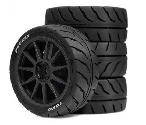 RUBBER TIRE AND RIM SET 68 X 27mm 12mm HEX FOR TAMIYA 1/10 TT-01 TT-02 XV-01 XV-02 RALLY CAR - RS-WH6827/BK