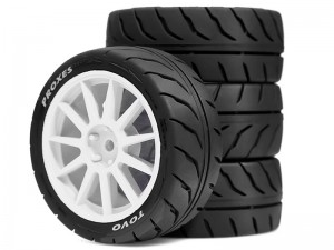 RUBBER TIRE AND RIM SET 68 X 27mm 12mm HEX FOR TAMIYA 1/10 TT-01 TT-02 XV-01 XV-02 RALLY CAR - RS-WH6827/WI