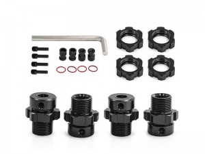EXTREND 17mm ALUMINUM SPLINED WHEEL & NUT SET 5353X 5854 FOR TRAXXAS 1/10 E-REVO E-MAXX T-MAXX REVO MONSTER - BLACK - RS-TRX5353X/BK