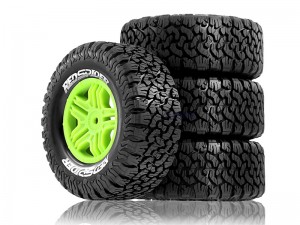 SHORT COURSE RUBBER TIRE & RIM SET 112mm x 45mm 12mm HEX FOR 1/10 ARRMA FUTY SENTON TRAXXAS SLASH 4X4 VXL 2WD - GREEN - TY-1124512/GR