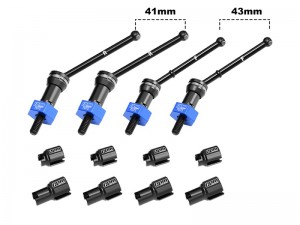 GPM 4140 CARBON STEEL FRONT & REAR CVD DRIVE SHAFTS WITH ALLOY 7075 WHEEL HEX  FOR ARRMA 1/16 MOJAVE GROM ARA2104 - BLUE - MGM4143V2-B