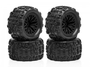 RUBBER TIRE & RIM SET 72.5 X 40mm ARA550112 FOR ARRMA 1/18 GRANITE GROM 1/14 TYPHON GROM - BLACK - RS-ARA550112/BK