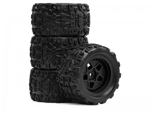 RUBBER TIRE & RIM SET 72.5 X 40mm ARA550112 FOR ARRMA 1/14 TYPHON GROM 1/18 GRANITE GROM - BLACK - RS-ARA550112A/BK